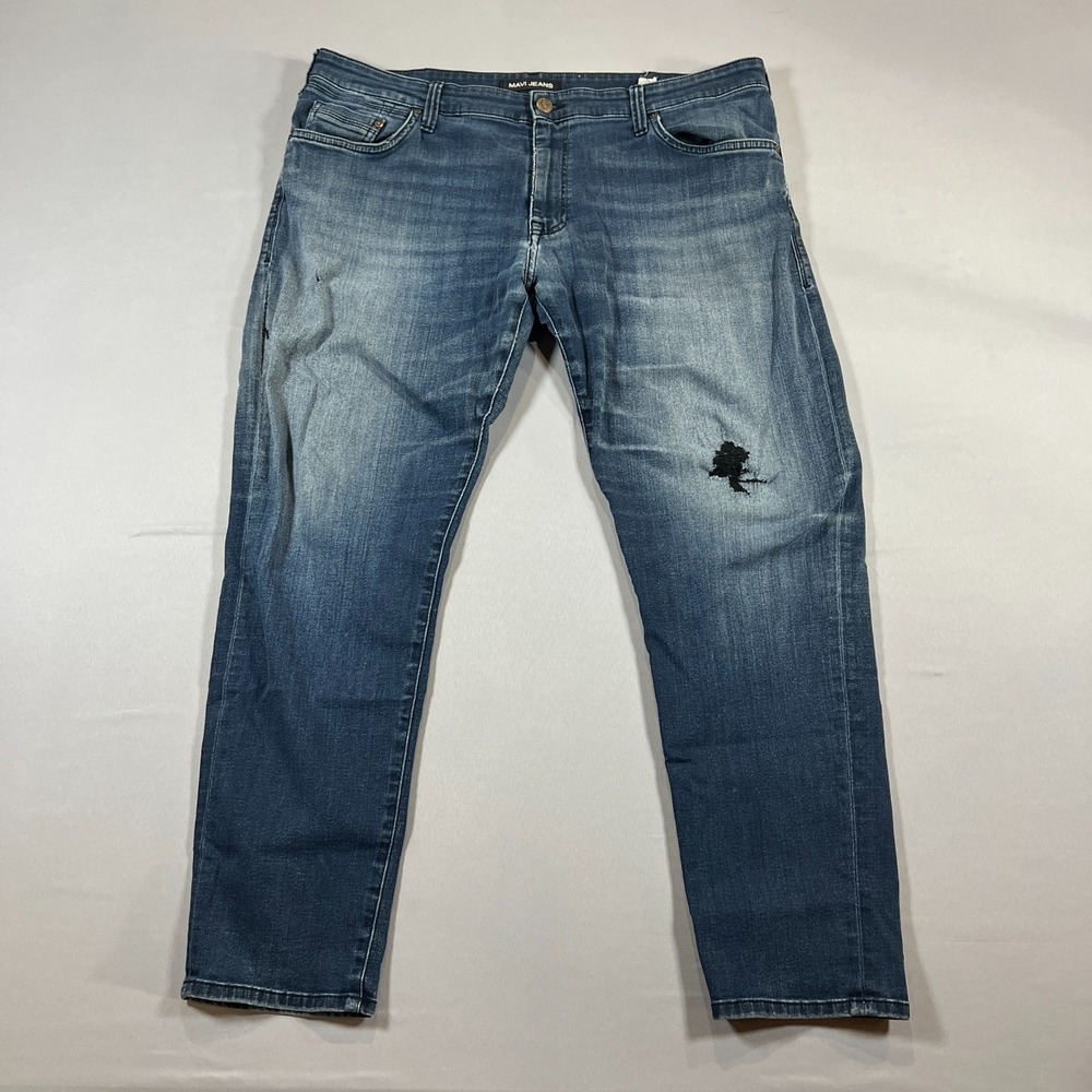 Mavi Jake Slim Leg Jeans Men 38 Blue Denim Cotton Stretch Medium Wash Distressed